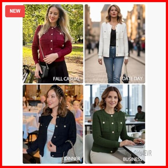 Long Sleeve Tweed Knit Cardigan with Pockets and Buttons - Picture 2 of 7